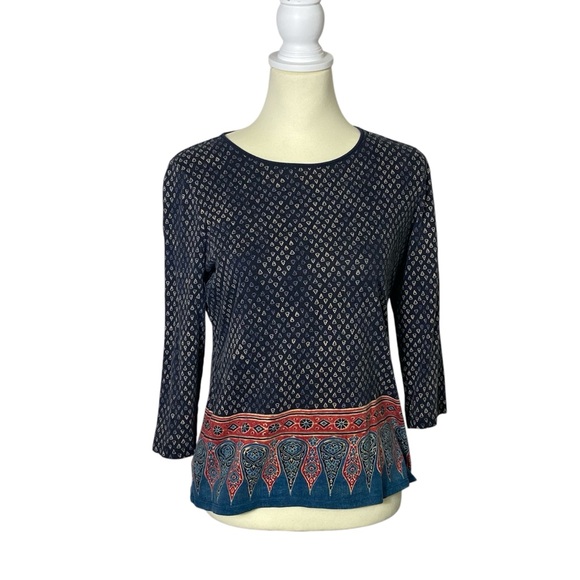 Lauren Ralph Lauren Boho Aztec Geometric 3/4 Sleeve Top Women's Size Medium - Picture 1 of 16